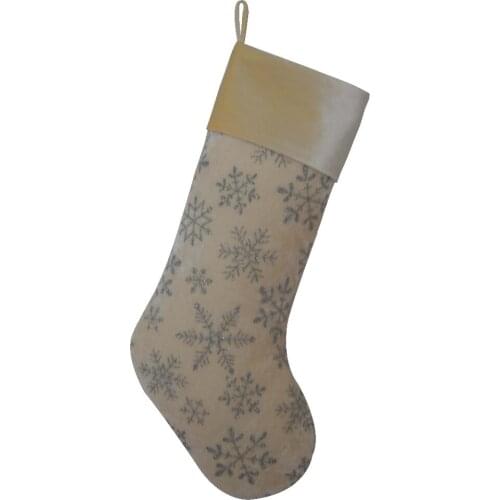 New arrivel set of 2 pcs Ivory Velvet design snowflake Glitter BlingBling Printed with velvet cuff Christmas stocking