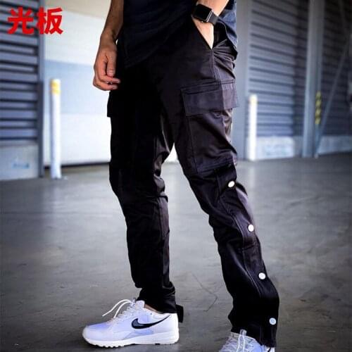 Spring and autumn new mens casual pants, multi-bag pants, loose straight leg overalls, joggers