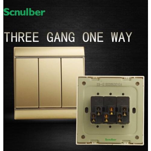 Lighting 16A 86 standard chrome plating decration champagne 3 gang 1 way rocker wall switch