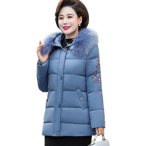Middle-aged Elderly Womens Cotton Coat 2021 New Winter Jacket Hooded Big Fur Collar Cotton Padded Warm Jacket Parkas Female 5XL