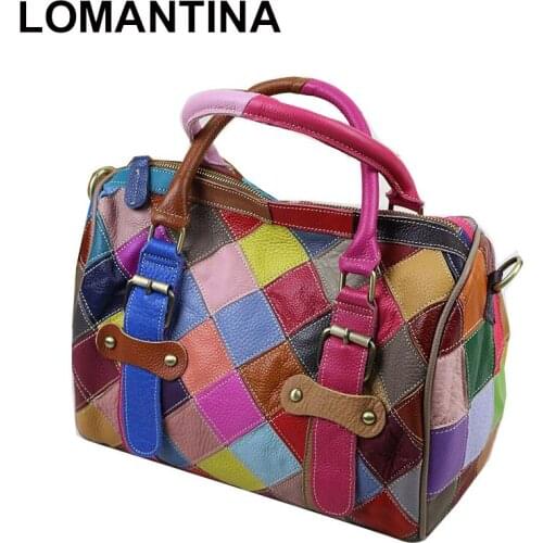 2020 Genuine Leather Women Handbag Fashion Plaid Colorful Patchwork Ladies Boston Bags Women Pillow Bag Bolsos sac a main