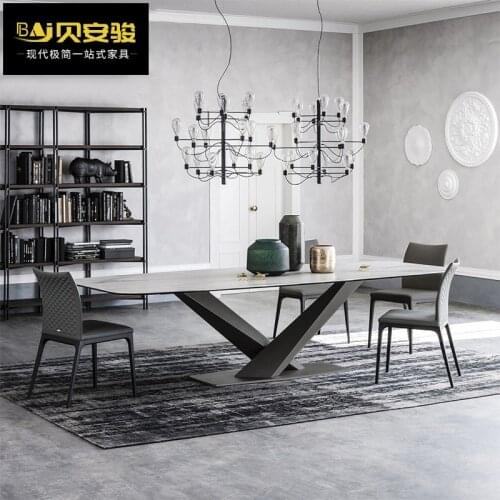 Nordic Light luxury marble dining table and chair Italian minimalist dining table and chair combination rectangular size family