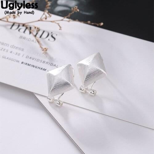Uglyless Real 925 Sterling Silver Handmade Square Stud Earrings Geometric Rhombus Studs Fine Jewelry for Women Brincos Bijoux