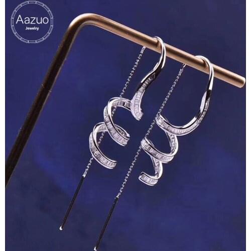 Aazuo 100% 18K White Gold Real Diamonds Classic Fairy Screw Chain Earring For Woman Wedding Engagement Party Au750