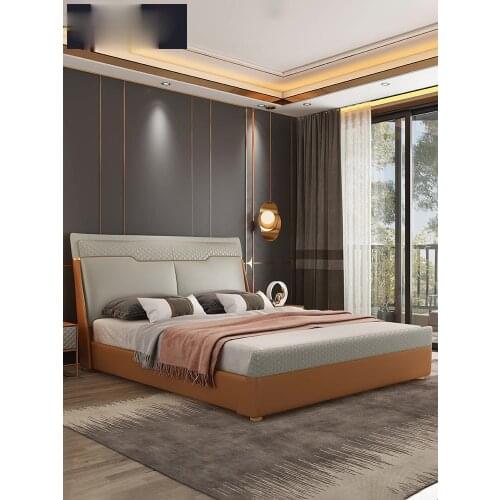Modern minimalist Italian light luxury master double bed postmodern bed leather bed
