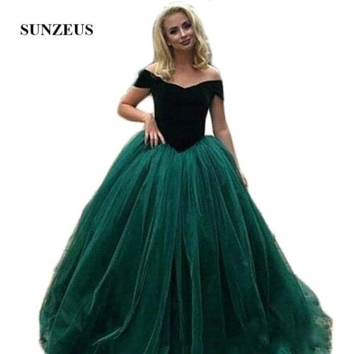 Dark Green Velvet Prom Dresses Sweetheart Off the Shoulder Puffy Tulle A-Line Evening Party Gowns Girls Graduation Dresses SP01