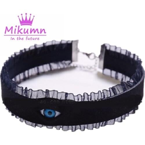 Gothic Red Blue Eyes Lace Choker Necklace Adjustable Fashion Accessory Streetwear