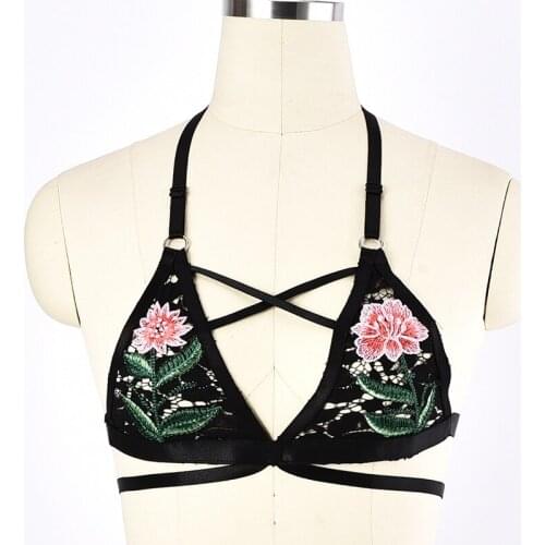 BODY HARNESS Sexy Gothic Women Sheer Lace Bandage Harness Bra Wire Free Bralette Bustier Adjusted Embroidery Lingerie Cage Belt