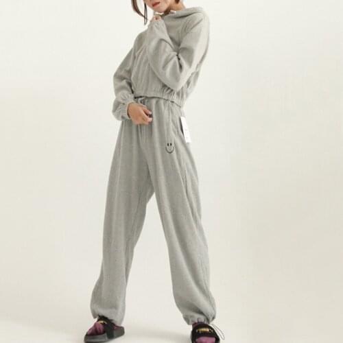Women Embroidery Smile Face Jogger With Drawstring Cuffs A800