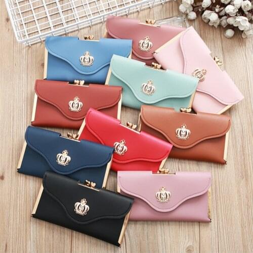 Womens wallet ladies crystal diamond crown decoration long card holder clutch bag case women retro leather wallet handbag