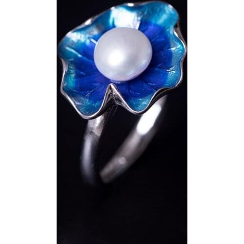 Ethnic Fine Pearl Jewelry Ring Real 100% 925 Sterling Silver For Women Elegance Lotus Leaf Adjustable Ring 2018 Hot