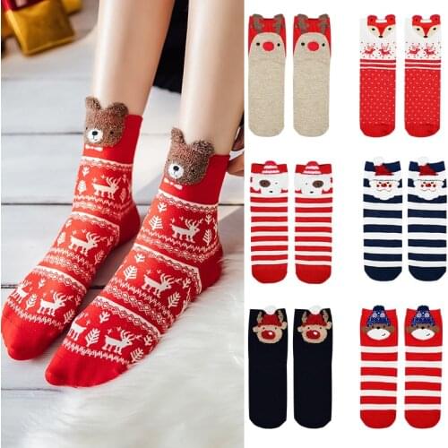 1 Pair Cute Christmas Sock Cotton Fabric Merry Christmas Decorations for Home Xmas Gift Navidad 2021 Happy New Year Decor