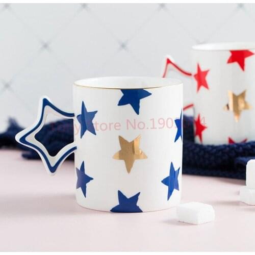 10pcsCreative Little Stars Gold Ceramic Mug Office Cup Home Breakfast Coffee Cup Milk Cup Couple Cup