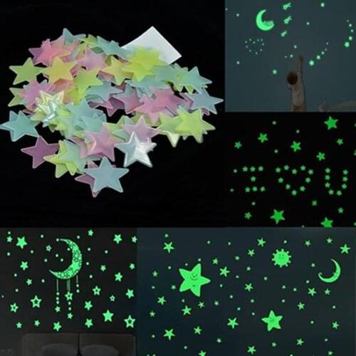 100pcs/set 3D Stars Glow on Dark Wall Stickers Luminous Fluorescent Wall Stickers For Kids Baby Room Bedroom Ceiling Home Decor