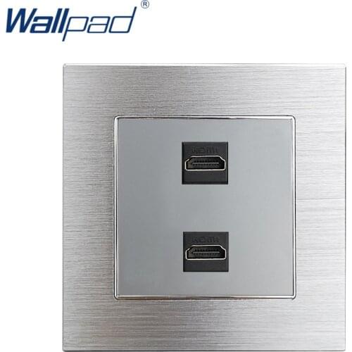 2 HDMI-compatible Socket Wallpad Grey Aluminum Alloy Panel Wall Outlet Panel For Data Transmission