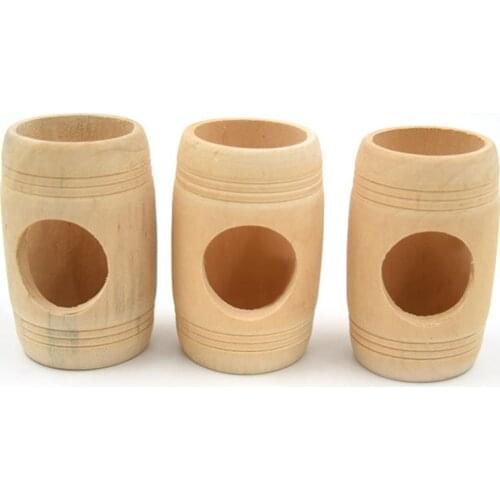3 Pcs Small Animal Hamsters Toy Natural Wooden Squirrels Guinea Pig Interactive Tube Toys Creative Bucket Shape Rats Tunnel Toys