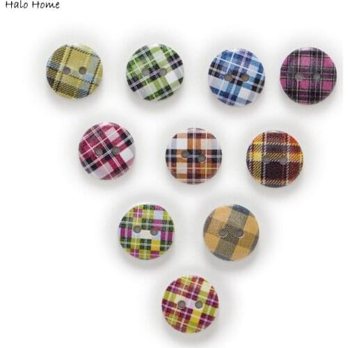 50pcs Mixed Grid 2 Hole Round Wood Buttons Decor Home Sewing Scrapbooking Clothing 15mm