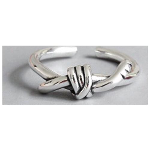 Authentic 925 Sterling Silver Fashion Retro Rope Knot Opening Ring Thai Silver Jewelry For Women Party Gift