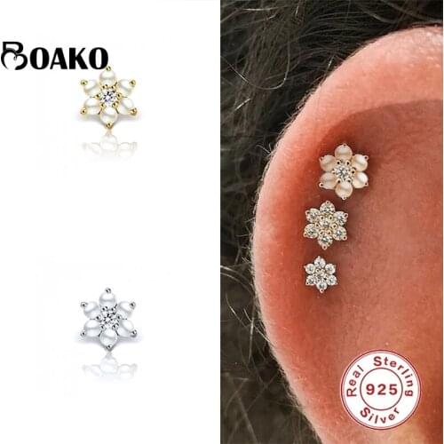 BOAKO 1pcs 925 Sterling Silver Crystal Zircon Snowflake Stud Earring For Women Pendientes Piercing Earing Fine Jewelry as Gifts