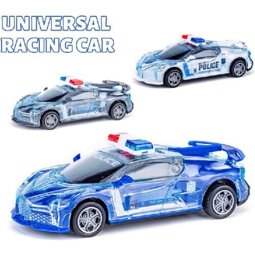 Childrens Electric Universal Transparent Toy Police Car Boy Gift Racing Car Simulation Inertia Sports Car Model Lighting Music