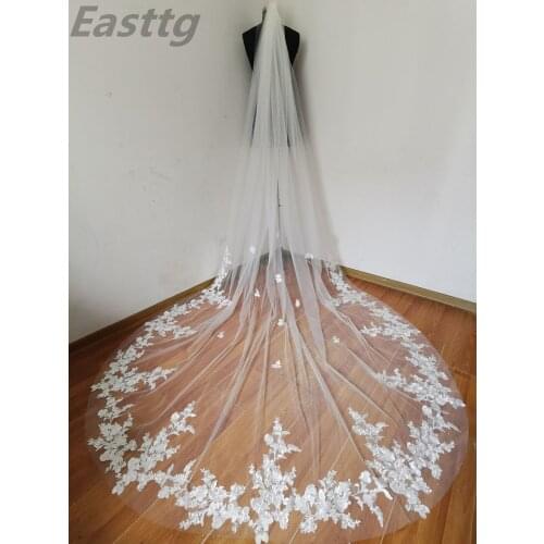 Real Photos Newest white Ivory Cathedral Long Wedding Veil Lace Edge Bridal Veil with Comb Wedding Accessories Bride Mantilla