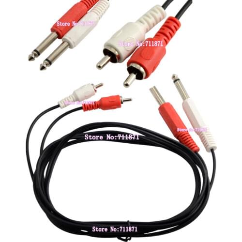 Double 6.35 Mono to Double RCA Male Audio Cable Line 1/4 2 Dual 6.35mm Mono Male to 2 RCA Male AUX Audio Convertor Adapter Line