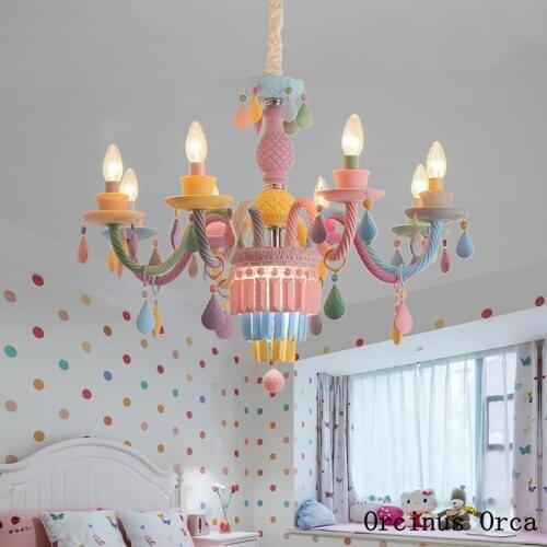 European Creative Colorful Crystal Chandelier Girls Bedroom, Childrens Room, Princesss Room, Cartoon Candy LED Chandelier