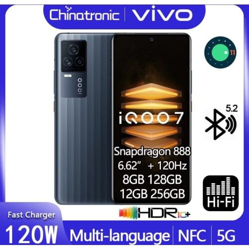 In Stock iQOO 7 5G Mobile Phone Snapdragon 888 Octa Core 6.62"AMOLED 120Hz 4000mAh 120W Fast Charge BT5.2 WIFI 6 NFC