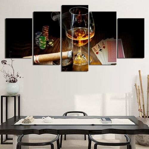 Hd Art Canvas Painting Kitchen Wall Poster Food and Wine Picture Modern Home Restaurant Decoration 5 Pieces of Mural Frameless