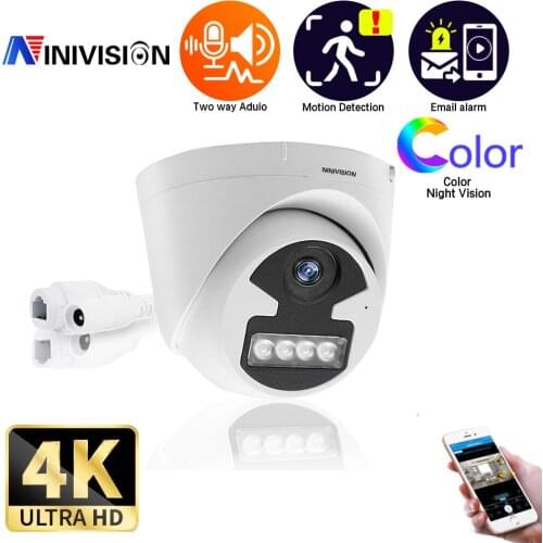 NINIVISION Two -Way Audio AI Face Detection Alarm H.265 4K IP Camera Color Night Vision PoE Outdoor Bullet Security Camera
