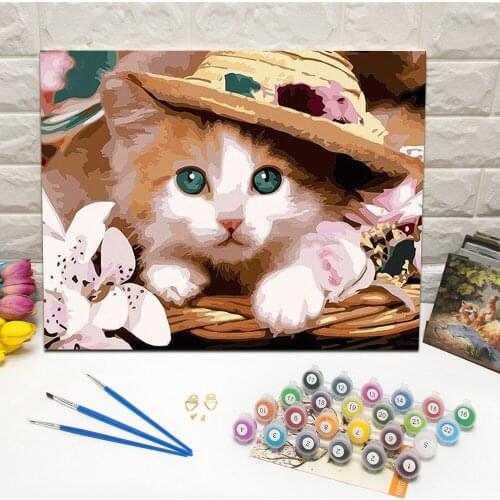 Cute kitten Oil Painting by Number Hand Painted Canvas Wall Art Picture For Living Room Decoration Wall Art 40x50cm Framed