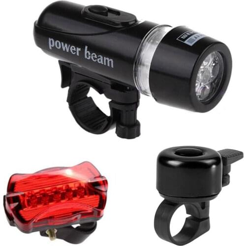 3pcs Bicycle Plastic Front Headlight Rear Taillight Set Bike Flashlight Warning Lights Loud Bell Cycling Riding Equipment