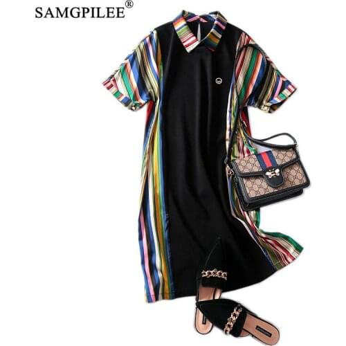 Summer Clothes For Women 2020 Casual A-line Striped Short Sleeve Plus Size Womens Empire Turn-down Collar Women Summer Dress 3XL