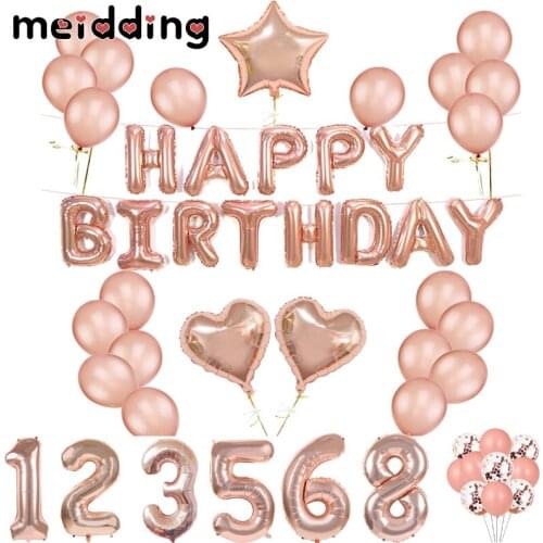 MEIDDING Rose Gold Balloons Number Ballon Birthday Party Decoration Foil Latex Ballons Wedding Decor Birthday Party Supplies