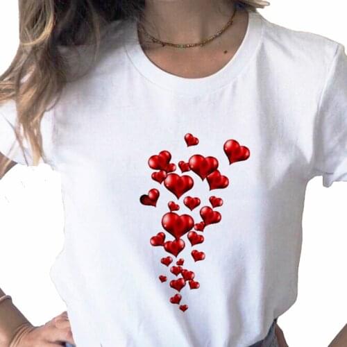 Cartoon Love Heart Sweet Cute print ladies T-shirt casual basis O-collar white shirt short sleeve ladies T-shirt,Drop Ship