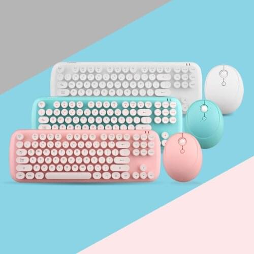 Mofii Ferris Hand Wireless Keyboard and Mouse Set Girls Color Retro round Cap Applicable USB Desktop Computers and Laptop