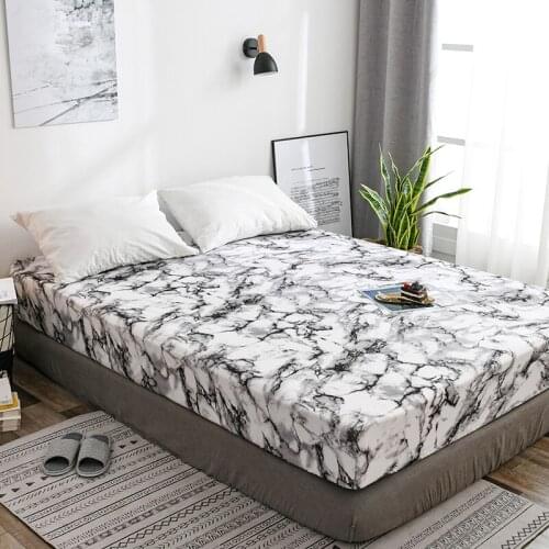 Marbled elastic Fitted Sheet quality 100% Polyester bed linen Cover bedding set Protector bedspread bed sheet with elastic band