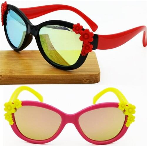 Soft and bendable TR90 polarized UV400 durable double colors with flowers decoration sporting sunglasses for girls 1619