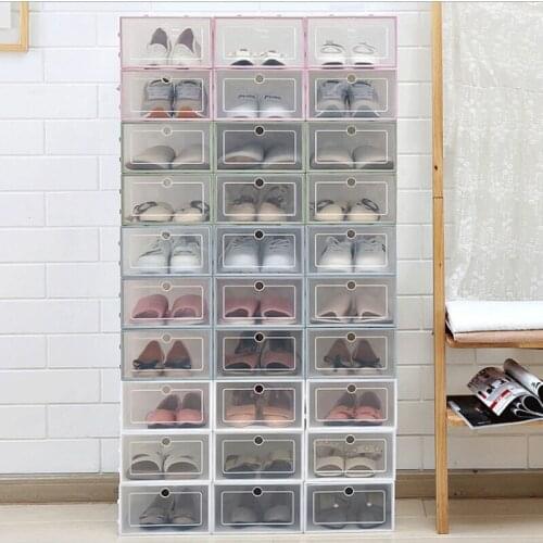 Thicken Shoes Storage Boxes Transparent Stackable Shoes Organizer Plastic Shoe Container for Man/Woman 33*24*14cm/31X21.5X12.5cm