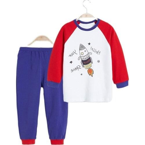Autumn Kids Pajamas Set Children Cartoon Rocket Sleepwear Boys Home Pajamas Girls Cotton Animal Pyjamas Baby Nightwear