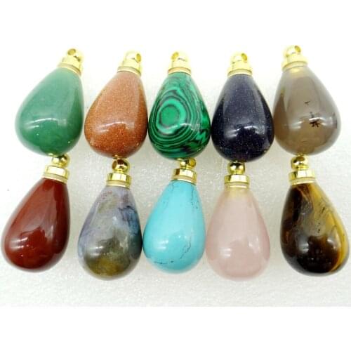 5pc Natural crystal quartz lapis tiger Opal eye stone vial pendant perfume jewelry making necklace for man woman hot selle