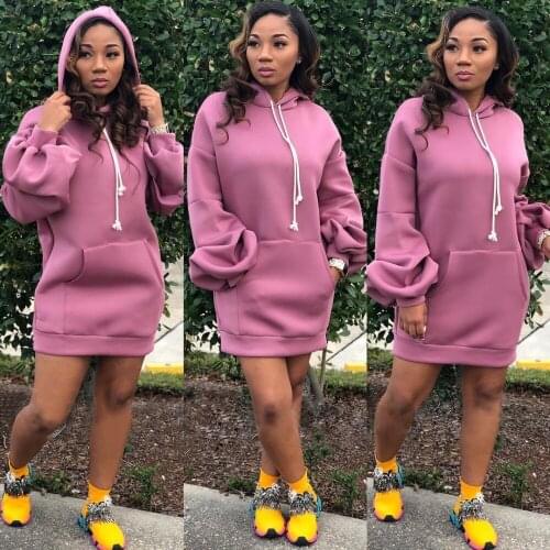 Sweatshirt Dress Women Casual Mini Dress Front Pocket Long Sleeve Hooded Sexy Dress Solid Vestidos Femininos SA8042