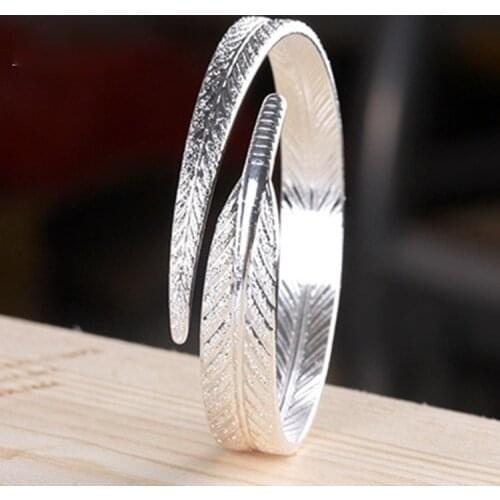 Silver Plated New Style Fashion Women Feather Cuff Bangles & Bracelet for Women Popular Party Adjustable Bracelet Jewelry Gifts