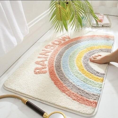 Fluffy Plush Soft Rainbow Bathroom Mats Area Rugs Outdoor Entrance Doormat Water Absorbent Kitchen Mat Carpets for Living Room