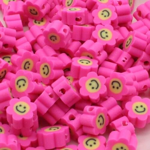 Rose Red Smile Flowers Polymer Clay Spacer Beads Sun Flower, for Jewelry Making,Earring Making Necklace Accessories 10MM