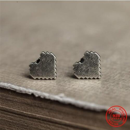 MKENDN Exquisite Simple Cute Heart Fashion Tiny Stud Earrings For Women Retro 925 Sterling Silver Jewelry
