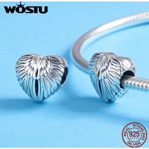 WOSTU Classic 925 Sterling Silver Angel Wings Beads Charms fit Original Women Bracelets and Necklaces Fashion Jewelry FIC780