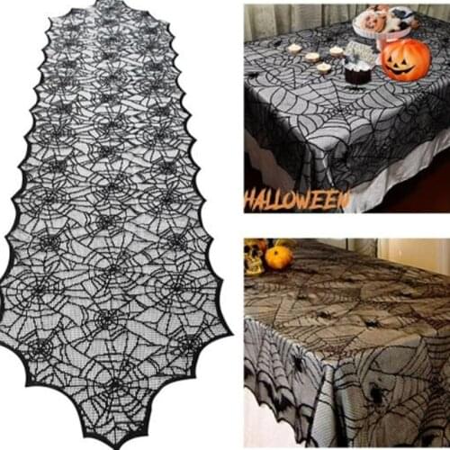 Halloween Spider Web Tablecloth Lace Tablecloth Decoration Fireplace Cloth Halloween Event Party Supplies Table Runner Cover