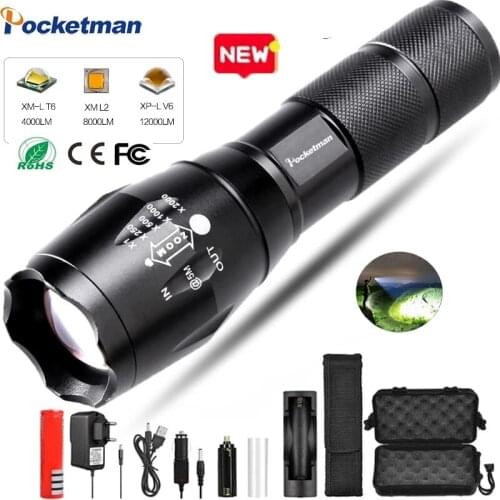 80000 LM Led Flashlight Ultra Bright MINI Torch T6/L2/V6 Tactical Zoomable Bicycle Light Waterproof 5 Modes for Camping LED Lamp