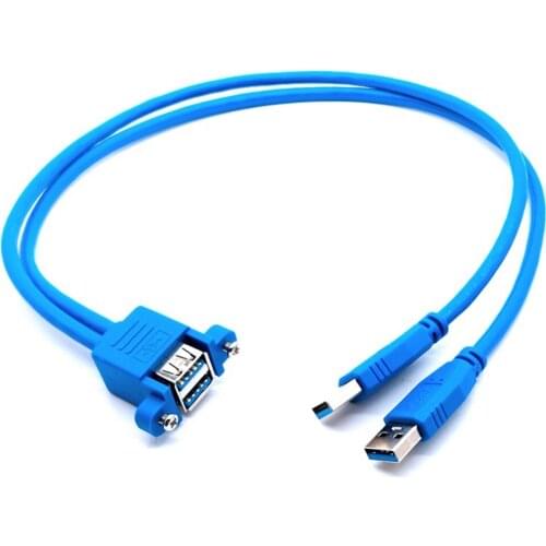 USB 3.0 Extension Cable Dual USB3.0 Male to Dual USB3.0 Female with Screw Panel Mount 50cm